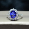 Blue Oval Cut Halo 925 Sterling Silver Ring - jolics