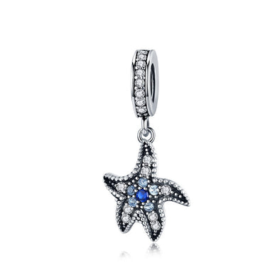 Blue Starfish 925 Sterling Silver Dangle Charm - jolics