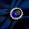 Blue Stone Sterling Silver Oval Halo Flower Open Ring - jolics