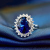 Blue Stone Sterling Silver Oval Halo Flower Open Ring - jolics