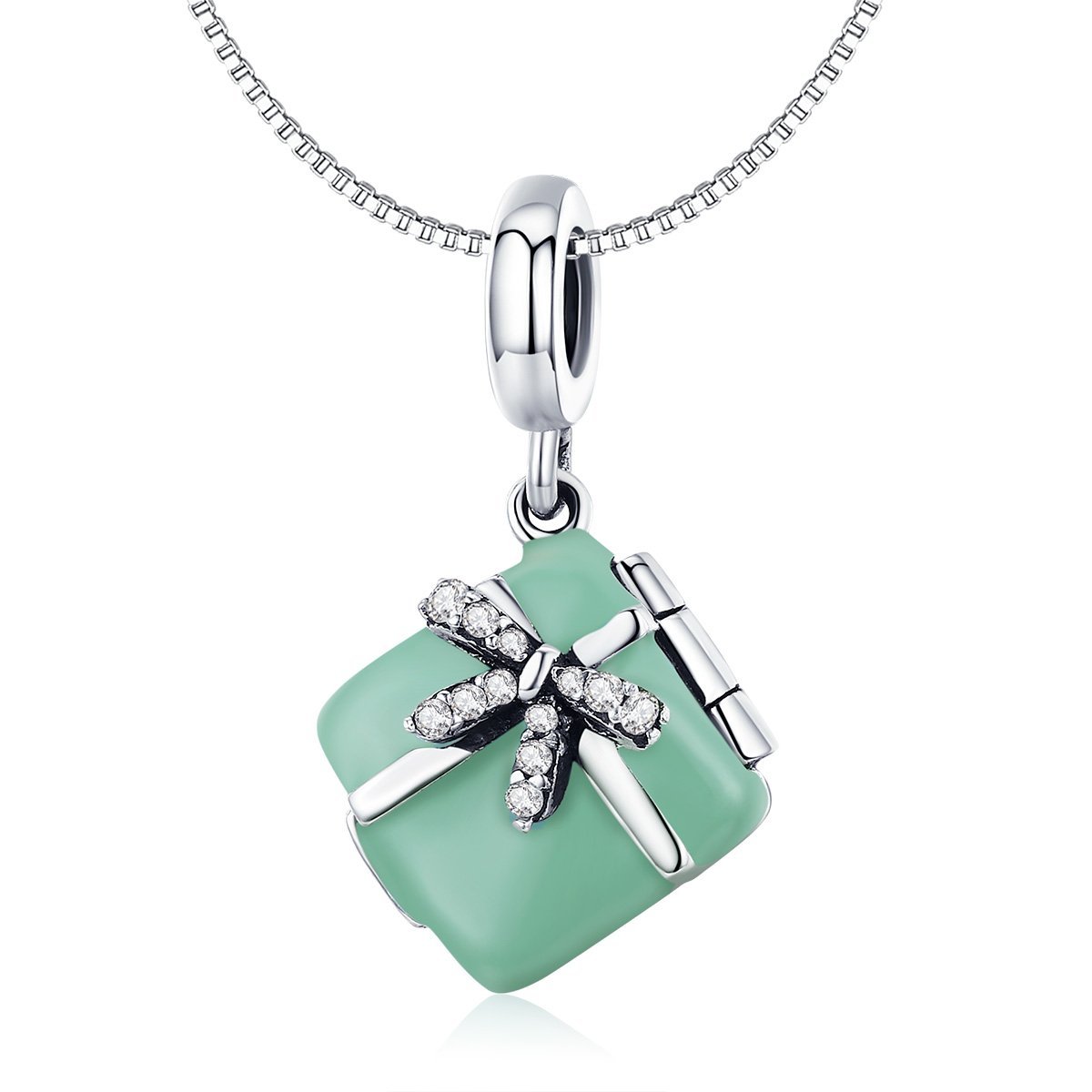 Bowknot Gift Box 925 Sterling Silver Dangle Charm - jolics