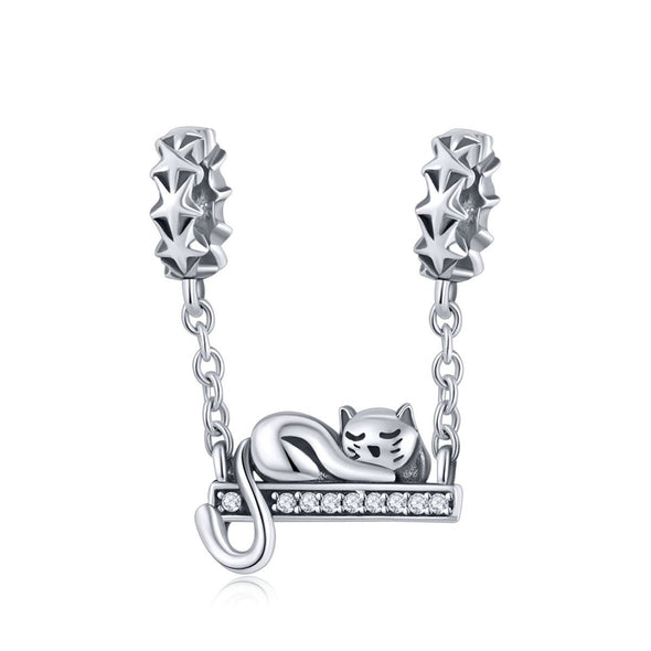 Cat on the Swing 925 Sterling Silver Charm - jolics