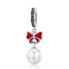 Christmas Bow with Pearl 925 Sterling Silver Spacer Charm - jolics