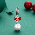 Christmas Bow with Pearl 925 Sterling Silver Spacer Charm - jolics