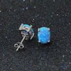 Classic Blue Opal Oval Silver Earrings - jolics