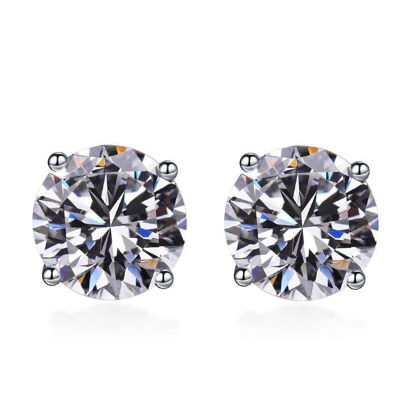 Classic Moissanite Stone 4 Prong Silver Stud Earrings - jolics