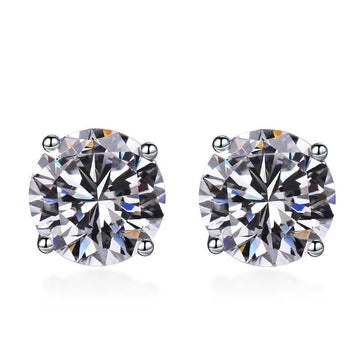 Classic Moissanite Stone 4 Prong Silver Stud Earrings - jolics