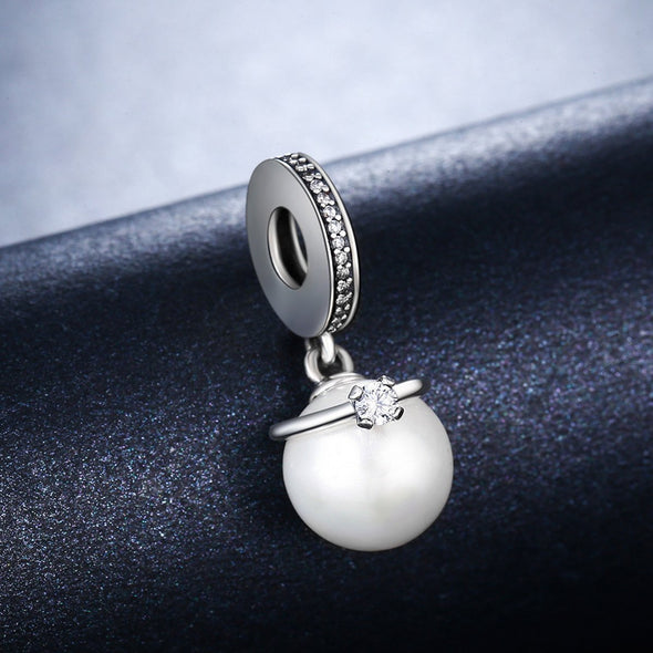 Classic Pearl 925 Sterling Silver Dangle Charm - jolics