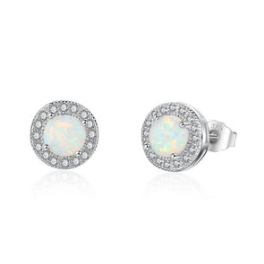Classic Round Halo White Silver Earrings - jolics