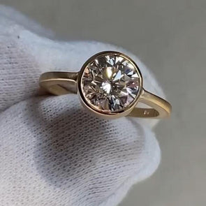 Classic Solitaire Round Cut Moissanite Yellow Gold Sterling Silver Ring - jolics