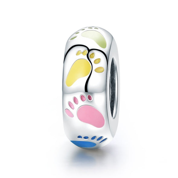 Colorful Foot Print 925 Sterling Silver Spacer Charm - jolics