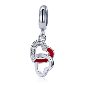 Connected Hearts 925 Sterling Silver Dangle Charm - jolics
