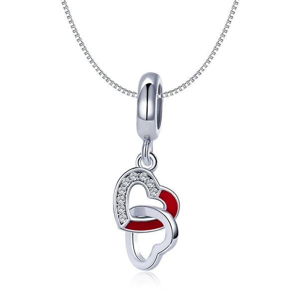 Connected Hearts 925 Sterling Silver Dangle Charm - jolics
