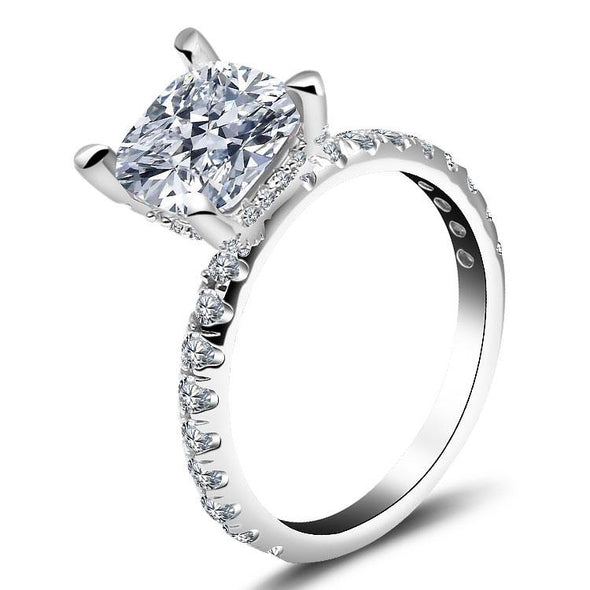 Cushion Cut 925 Sterling Silver Classic Engagement Solitaire Ring - jolics