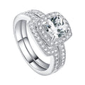 Cushion Cut Halo Ring Set With Curved Band - jolics