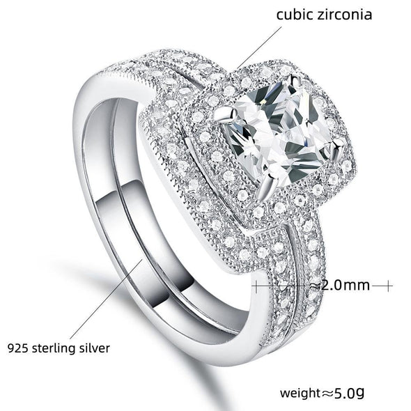 Cushion Cut Halo Ring Set With Curved Band - jolics