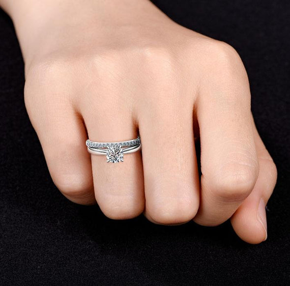 Cushion Cut Sterling Silver Ring With One Band - jolics