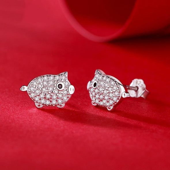 Cute Pig Earrings With Stones - jolics