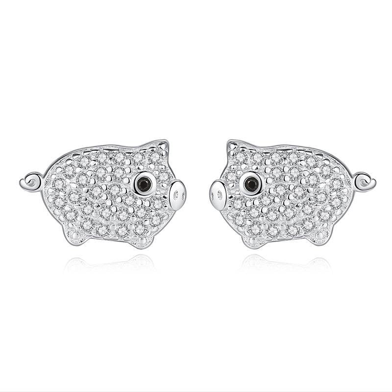 Cute Pig Earrings With Stones - jolics