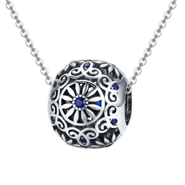 Daisy with Blue Center Stone 925 Sterling Silver Bead Charm - jolics