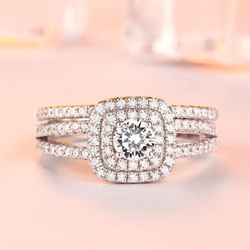 Double Halo Round Cut Wedding Set - jolics