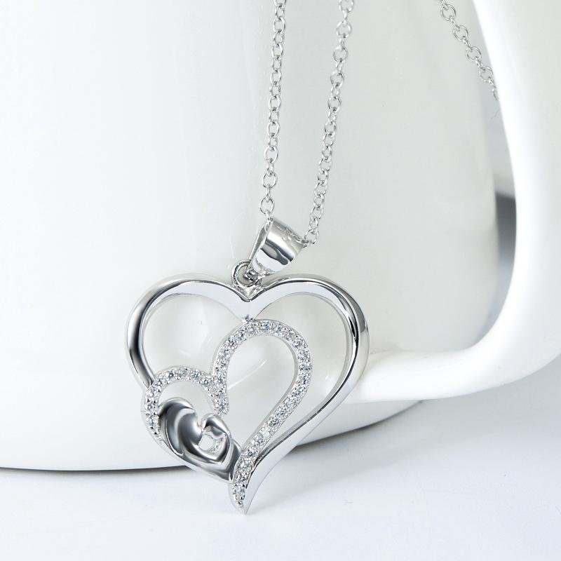 Double Heart Pendant Necklace with Mother and Child - jolics