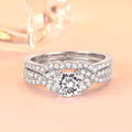 Double Row Stone Created White Sapphire Ring Set - jolics