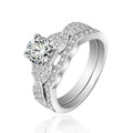 Double Row Stone Created White Sapphire Ring Set - jolics