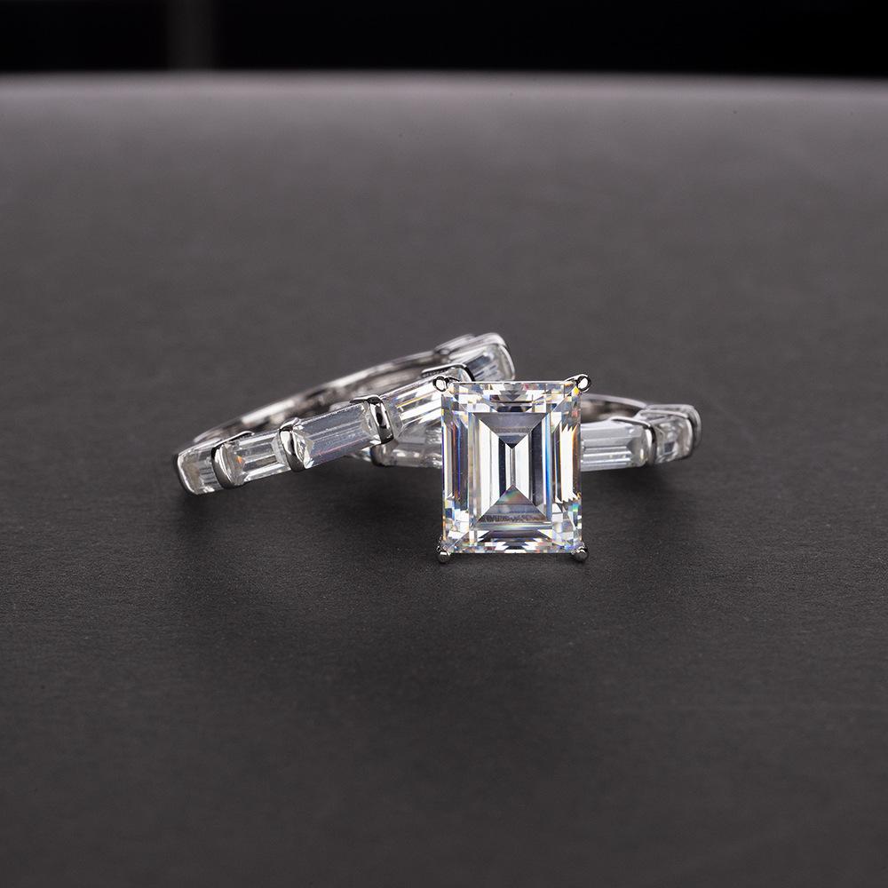 Emerald Cut 925 Sterling Silver Ring Set - jolics