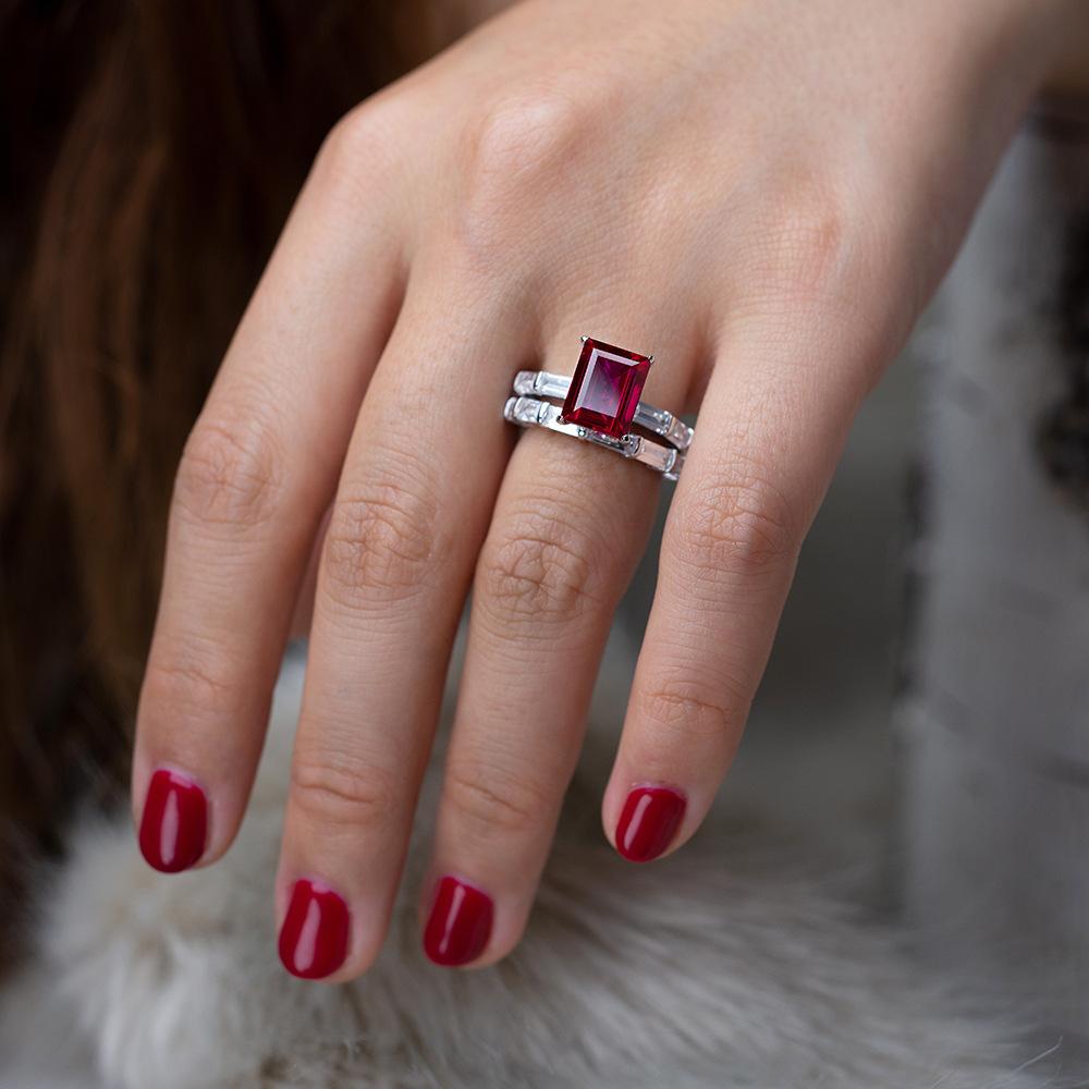 Emerald Cut 925 Sterling Silver Ring Set - jolics