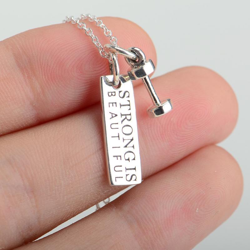 Fashion Dumbbell Engraved Vertical Bar Necklace - jolics