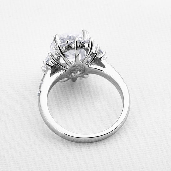 Flower Design 925 Sterling Silver Oval Cut Ring - jolics