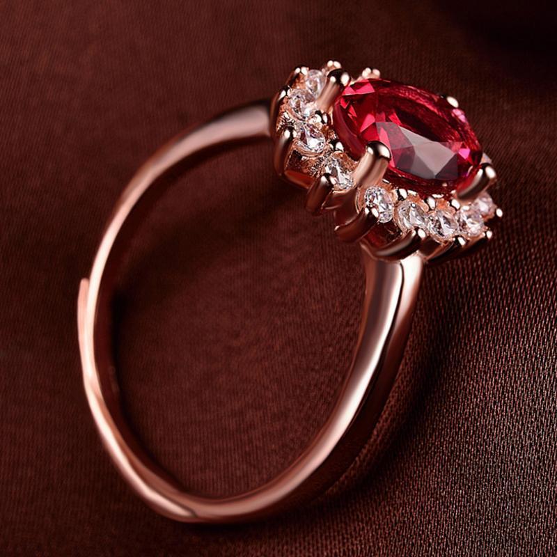 Flower Oval Cut Red Open Ring - jolics