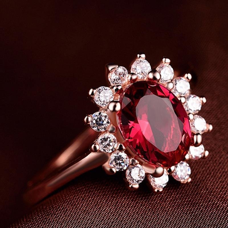 Flower Oval Cut Red Open Ring - jolics