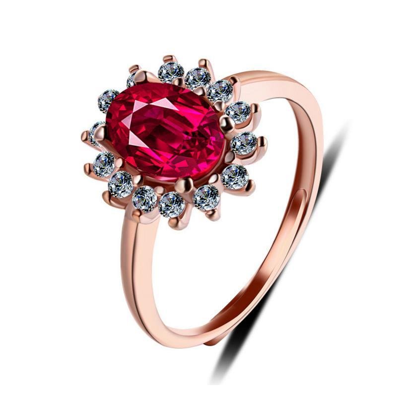 Flower Oval Cut Red Open Ring - jolics