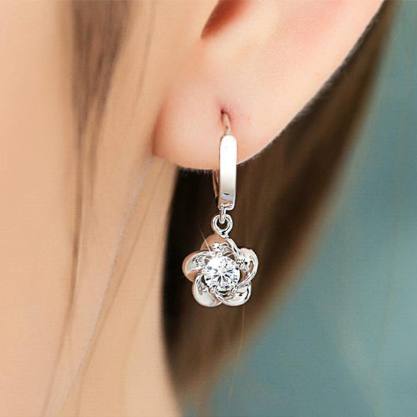 Flower Round Stone Earrings - jolics