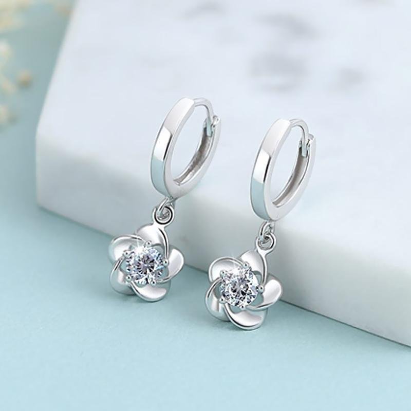 Flower Round Stone Earrings - jolics