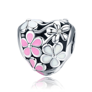 Full of Flower Heart 925 Sterling Silver Bead Charm - jolics