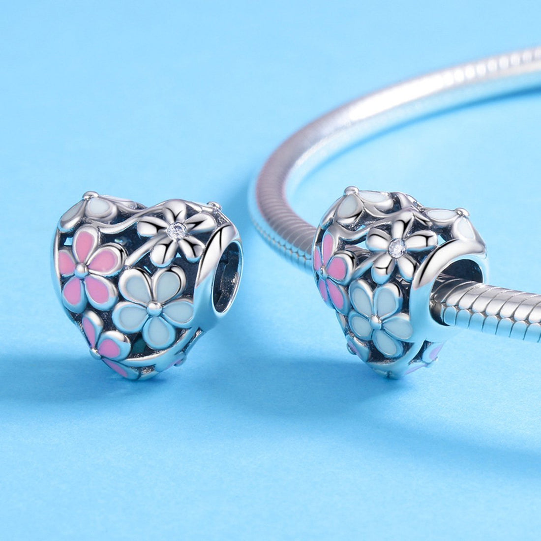 Full of Flower Heart 925 Sterling Silver Bead Charm - jolics