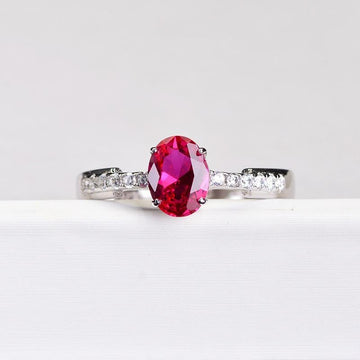 Garnet Red Oval Solitaire Open Ring - jolics