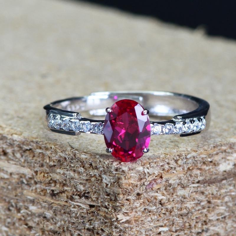 Garnet Red Oval Solitaire Open Ring - jolics