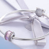 Glittering Pink Flower-de-luce 925 Sterling Silver Glass Charm - jolics