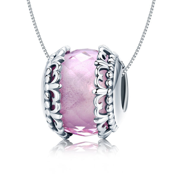 Glittering Pink Flower-de-luce 925 Sterling Silver Glass Charm - jolics