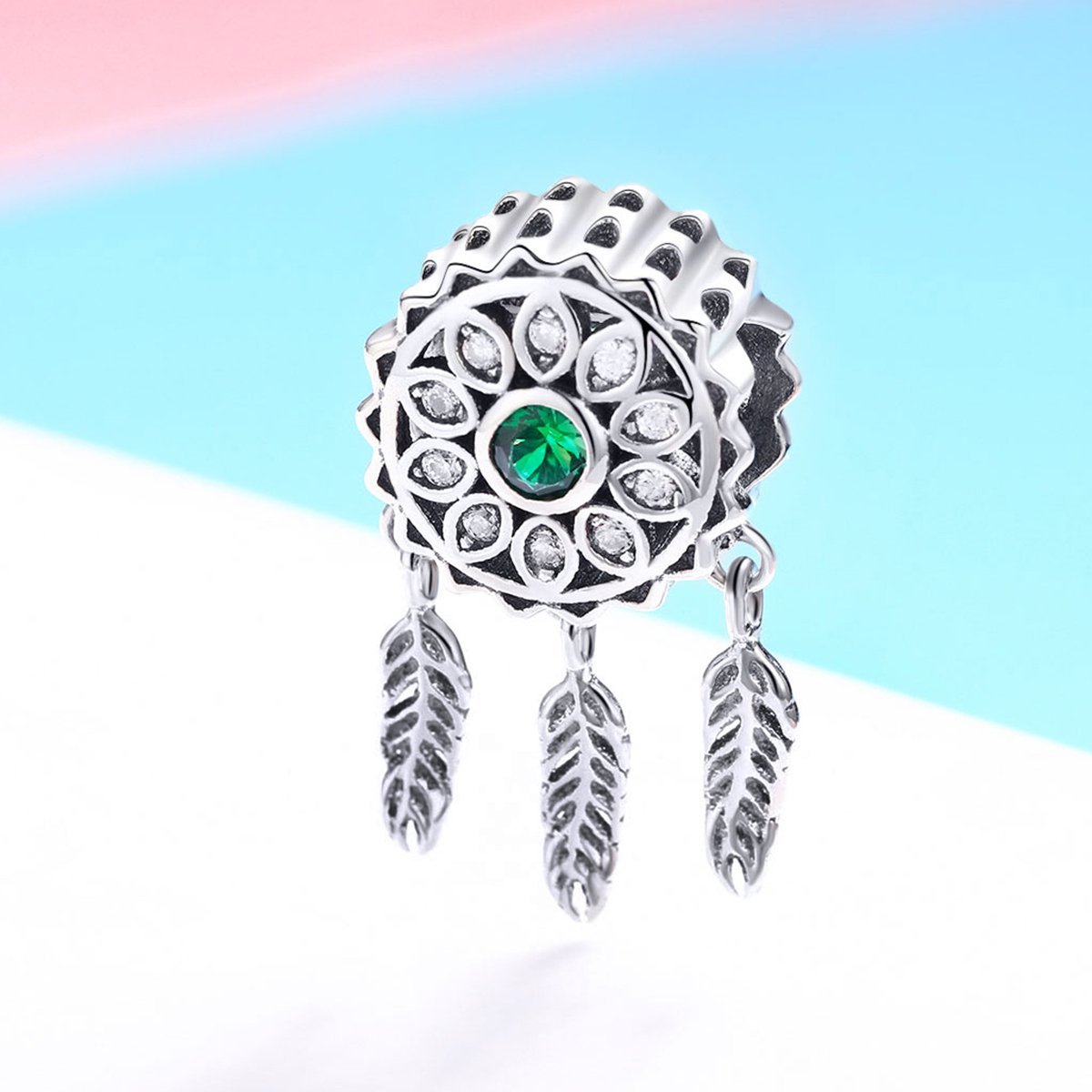 Green Stone Dreamcatcher 925 Sterling Silver Bead Charm - jolics