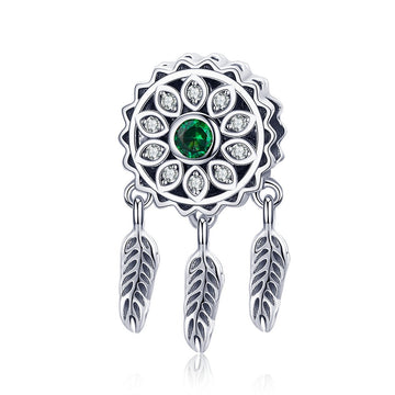 Green Stone Dreamcatcher 925 Sterling Silver Bead Charm - jolics