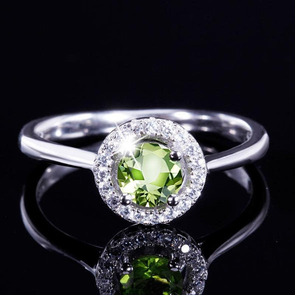 Green Stone Round Cut Halo Solitaire Open Ring - jolics