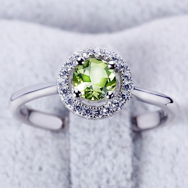 Green Stone Round Cut Halo Solitaire Open Ring - jolics