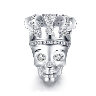 Halloween Skull With Crown 925 Sterling Silver Bead Charm - jolics