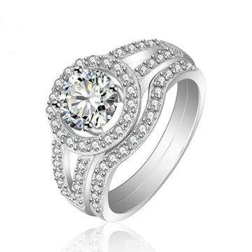 Halo Split Shank Round Cut Wedding Set - jolics