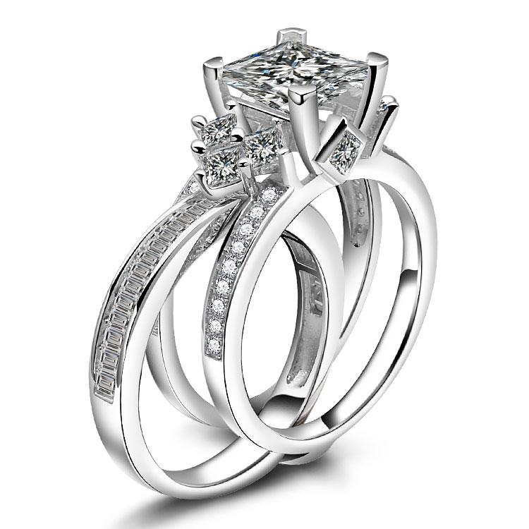 Handmade 1.6 CT Princess Cut Sterling Silver Wedding Set - jolics